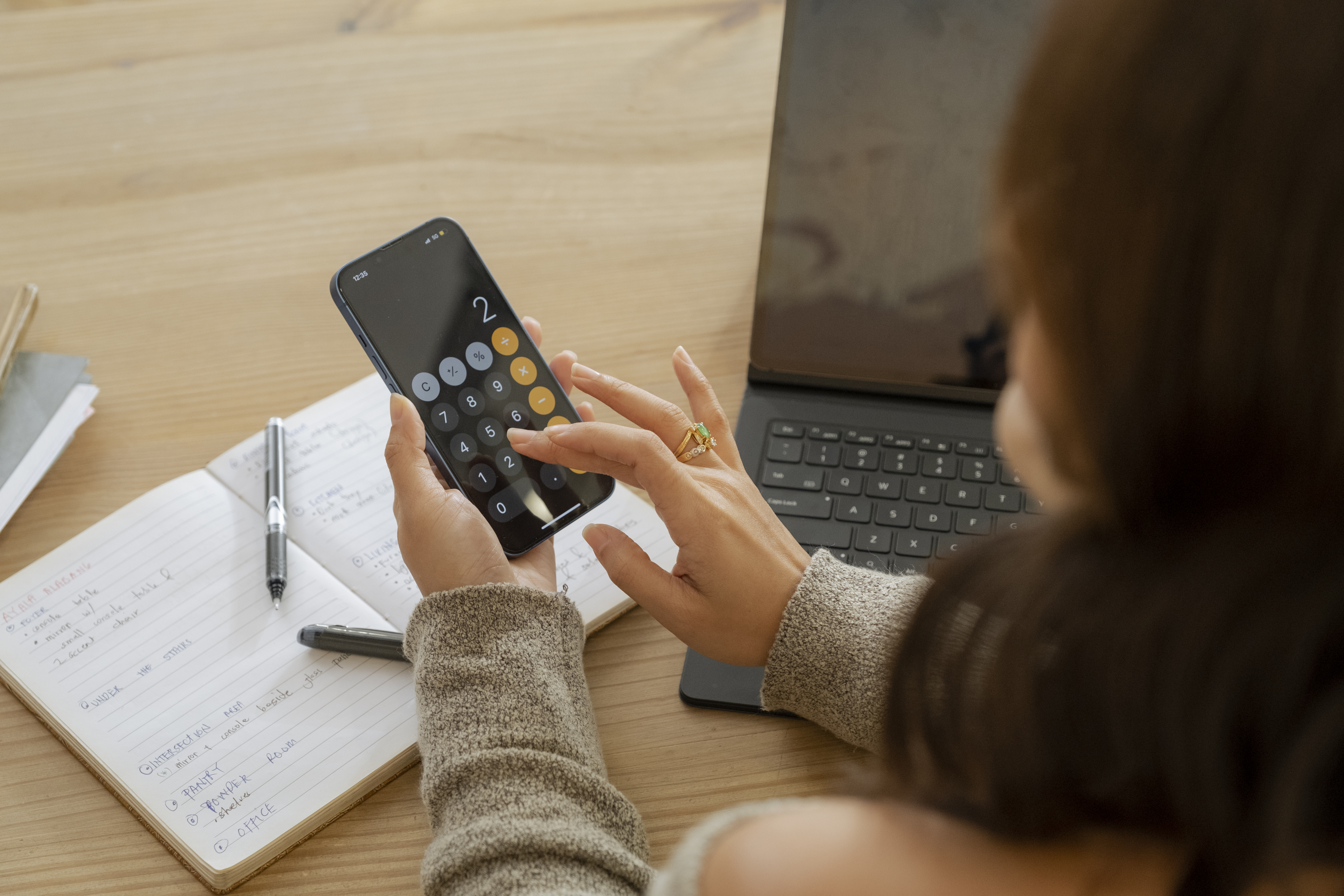 lady using calculator