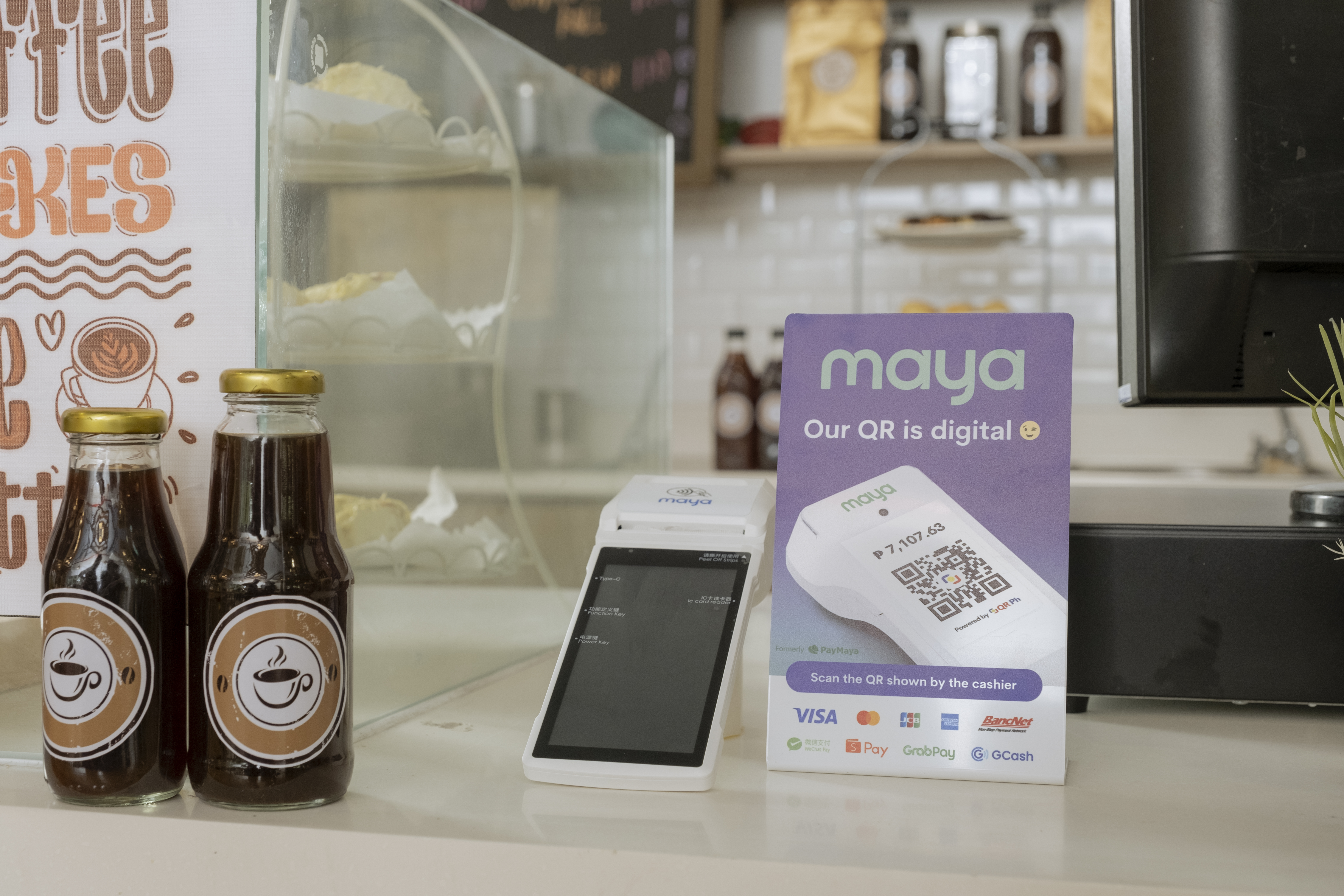 Maya QR on coffee shop counter