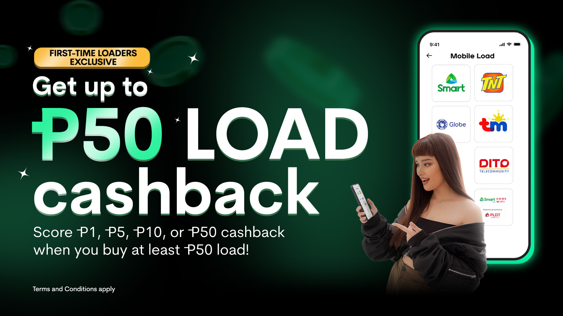 Enjoy up to P50 cashback on your first load purchase on Maya!