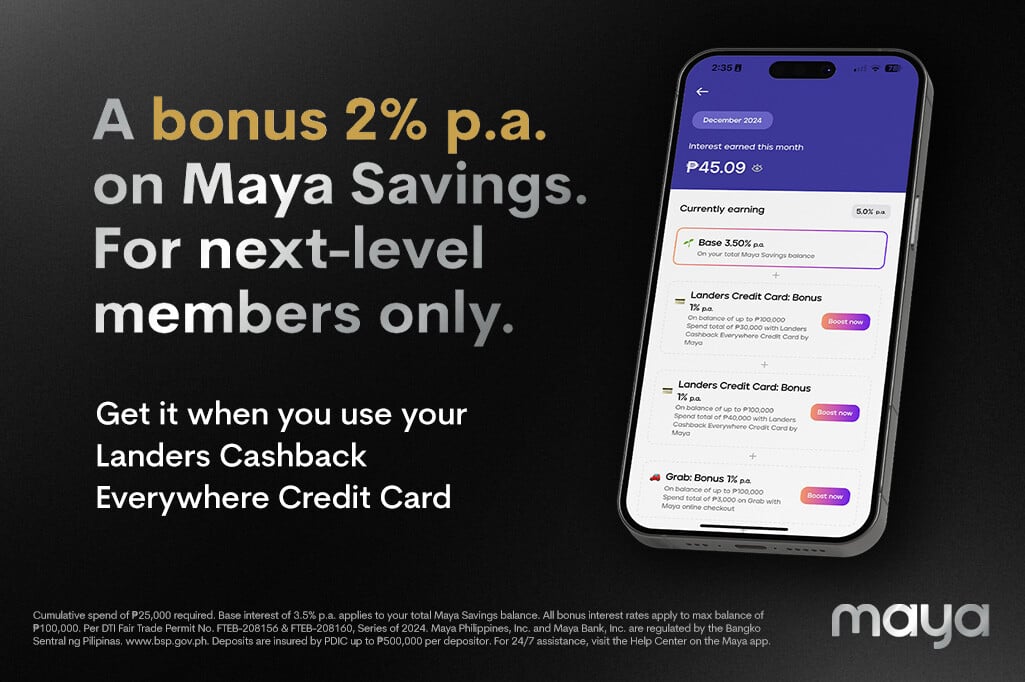 Get 2% interest p.a. on your Maya Savings when you use your Landers CC